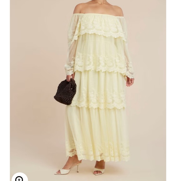 Eloquii Lace Tiered Dress Pale Yellow 20W - Picture 3 of 6